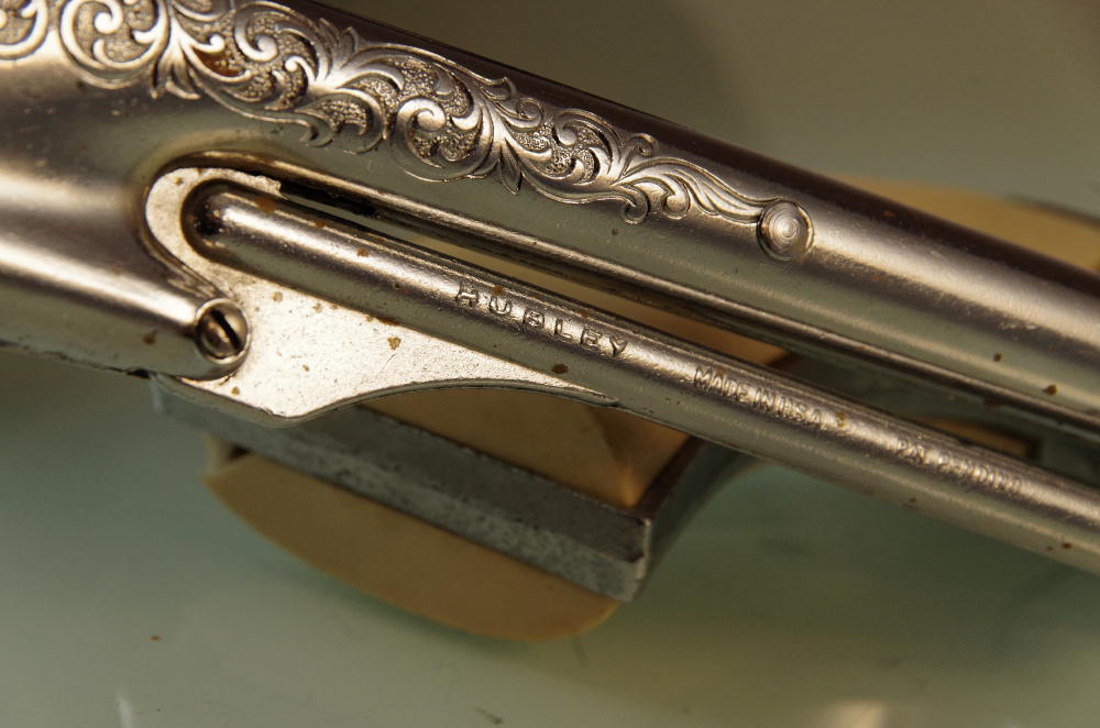 Vintage Mid Century Hubley Colt .45 Cap Guns and Holster Set