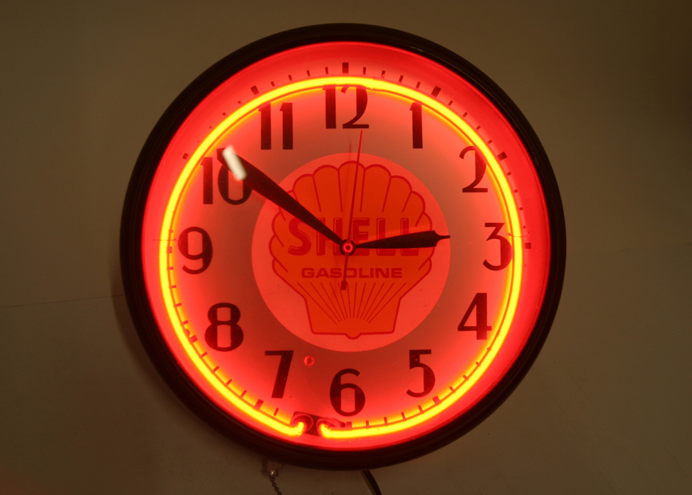 Vintage Shell Gasoline Neon Clock
