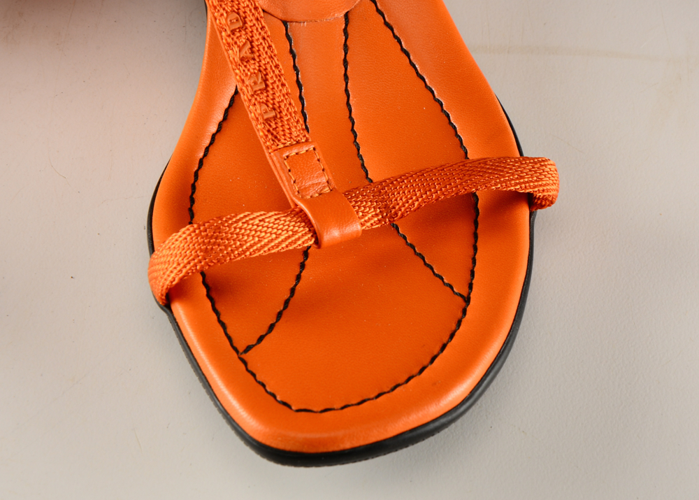 Prada Orange Leather and Nylon Strappy Kitten Heels