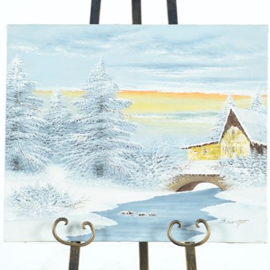 Original Winter Landscape Oil Painting by Barrister