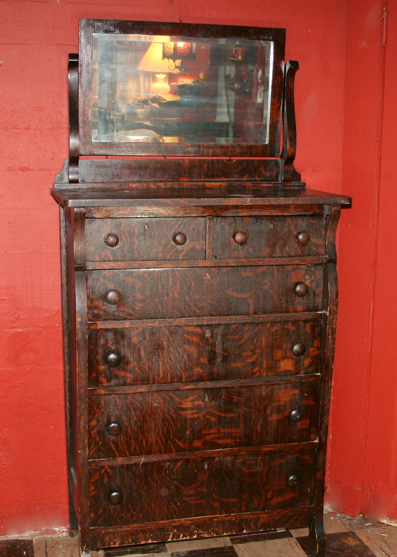 Antique Tiger Eye Oak Dresser
