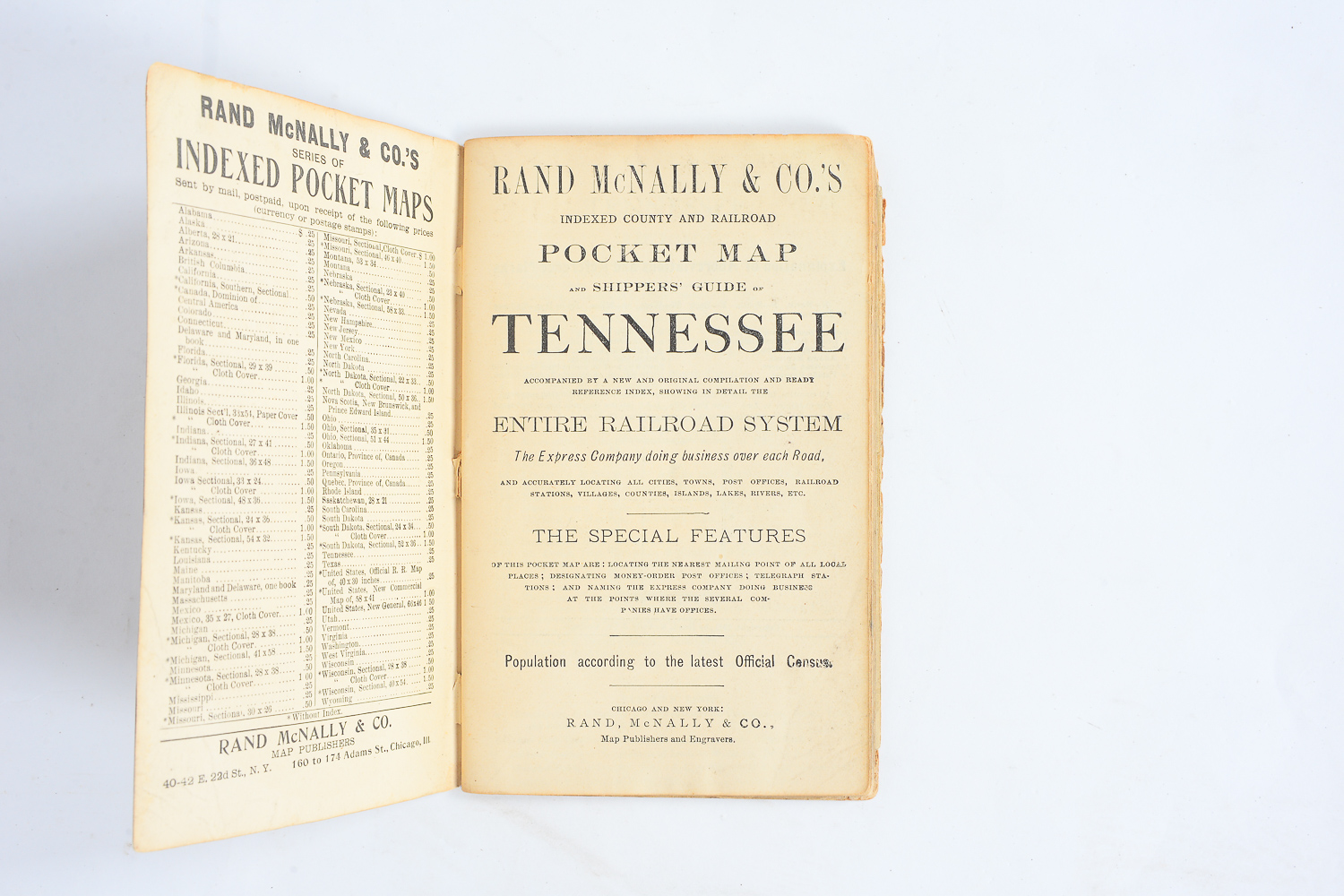 1911 Rand-McNally County and Railroad Pocket Map of Tennessee