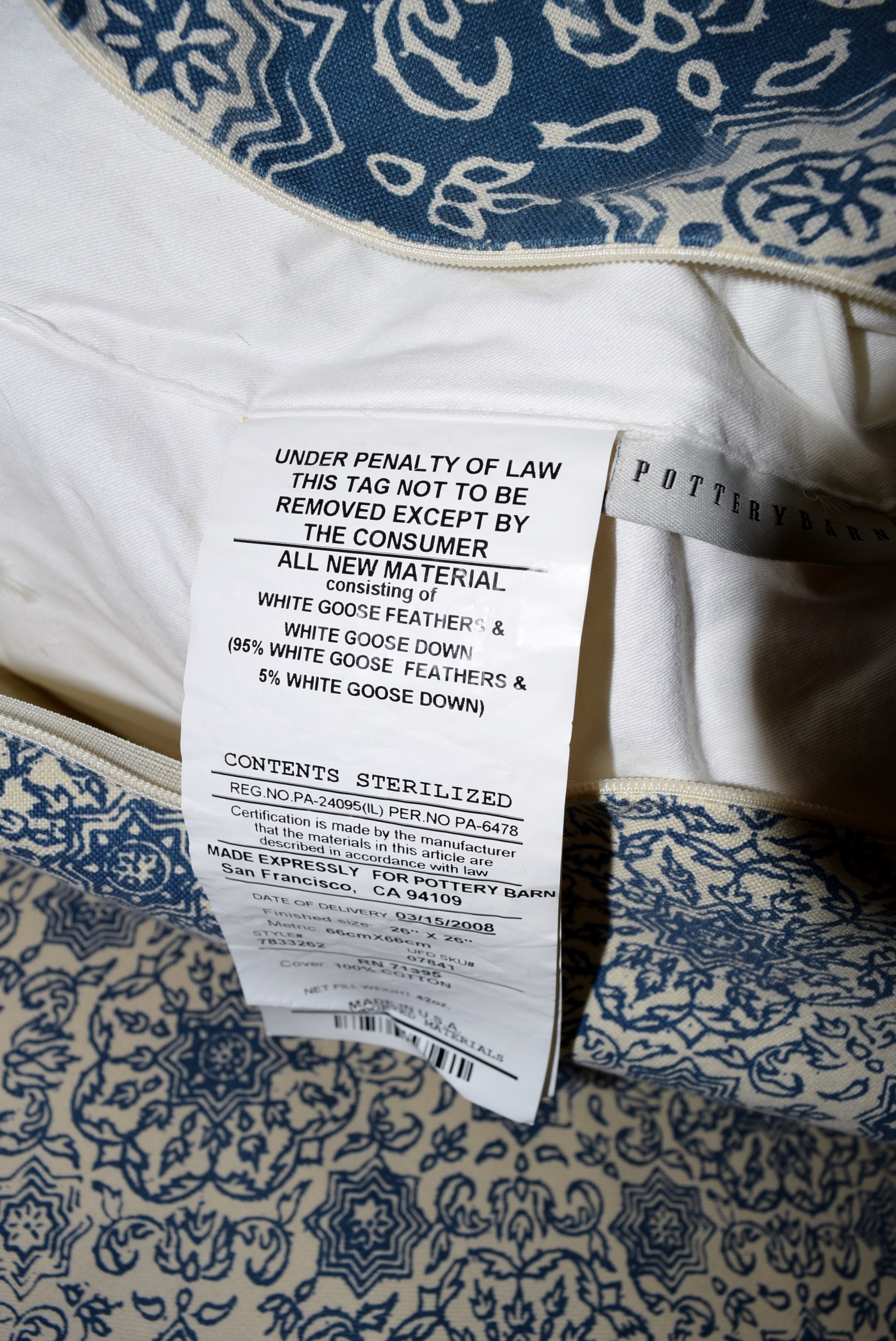 Three Pottery Barn Blue and White Pillows