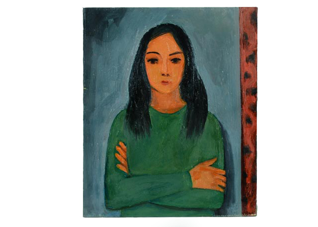 Roland Huston Oil Portrait of Woman in Green Sweater