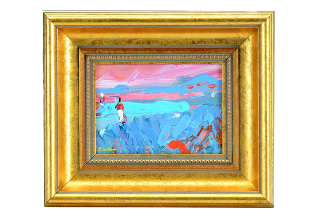 Paul Chidlaw Original Oil on Board Landscape with Figures