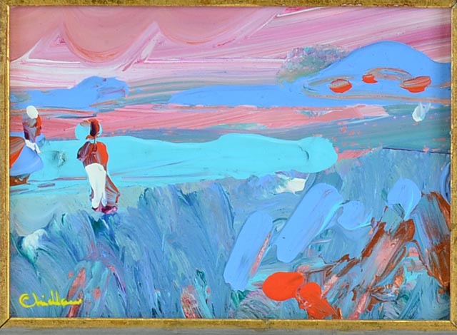 Paul Chidlaw Original Oil on Board Landscape with Figures