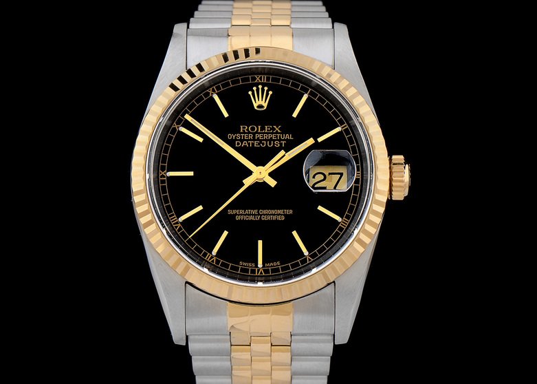 Men's Rolex Perpetual DateJust 18k Gold and Steel Black Automatic