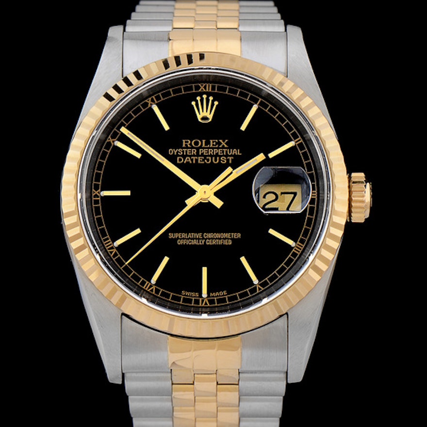 Men's Rolex Perpetual DateJust 18k Gold and Steel Black Automatic