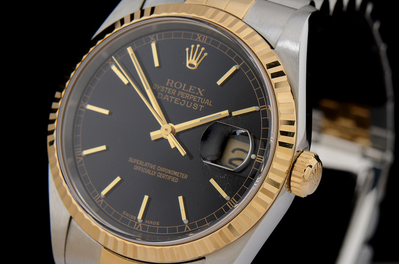 Men's Rolex Perpetual DateJust 18k Gold and Steel Black Automatic