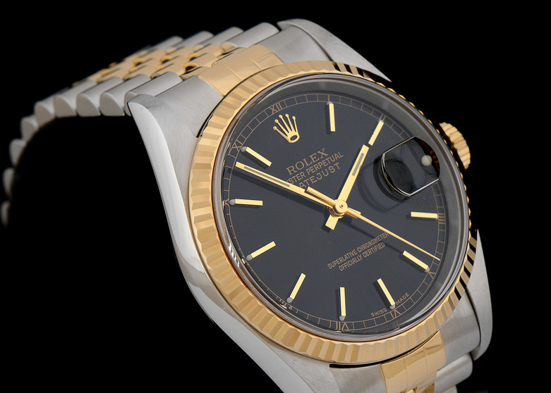 Men's Rolex Perpetual DateJust 18k Gold and Steel Black Automatic