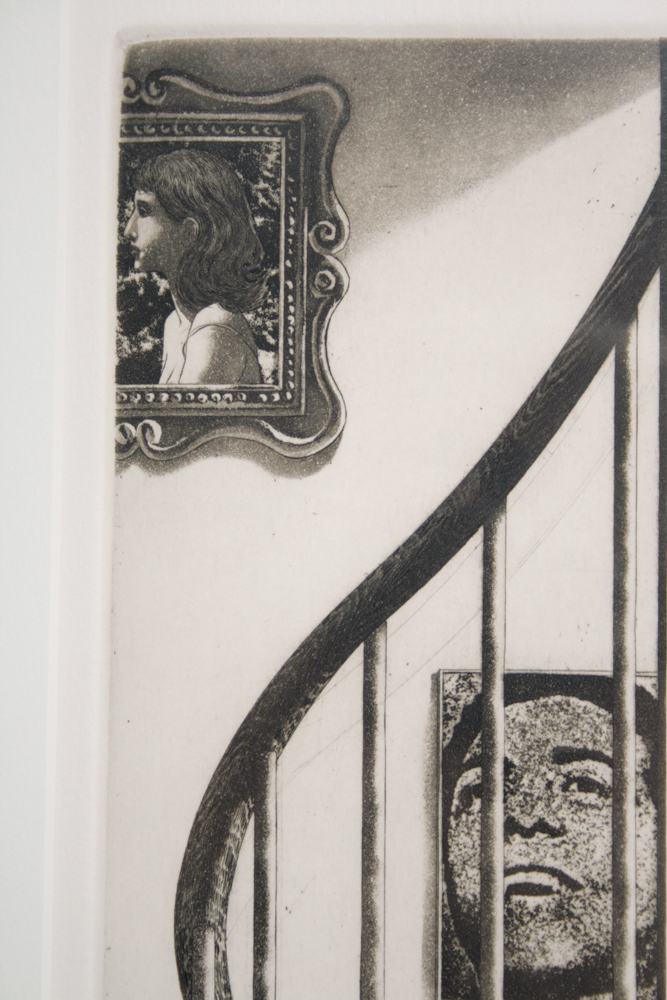 David Bumbeck Original Signed Etching of a Woman With Cats