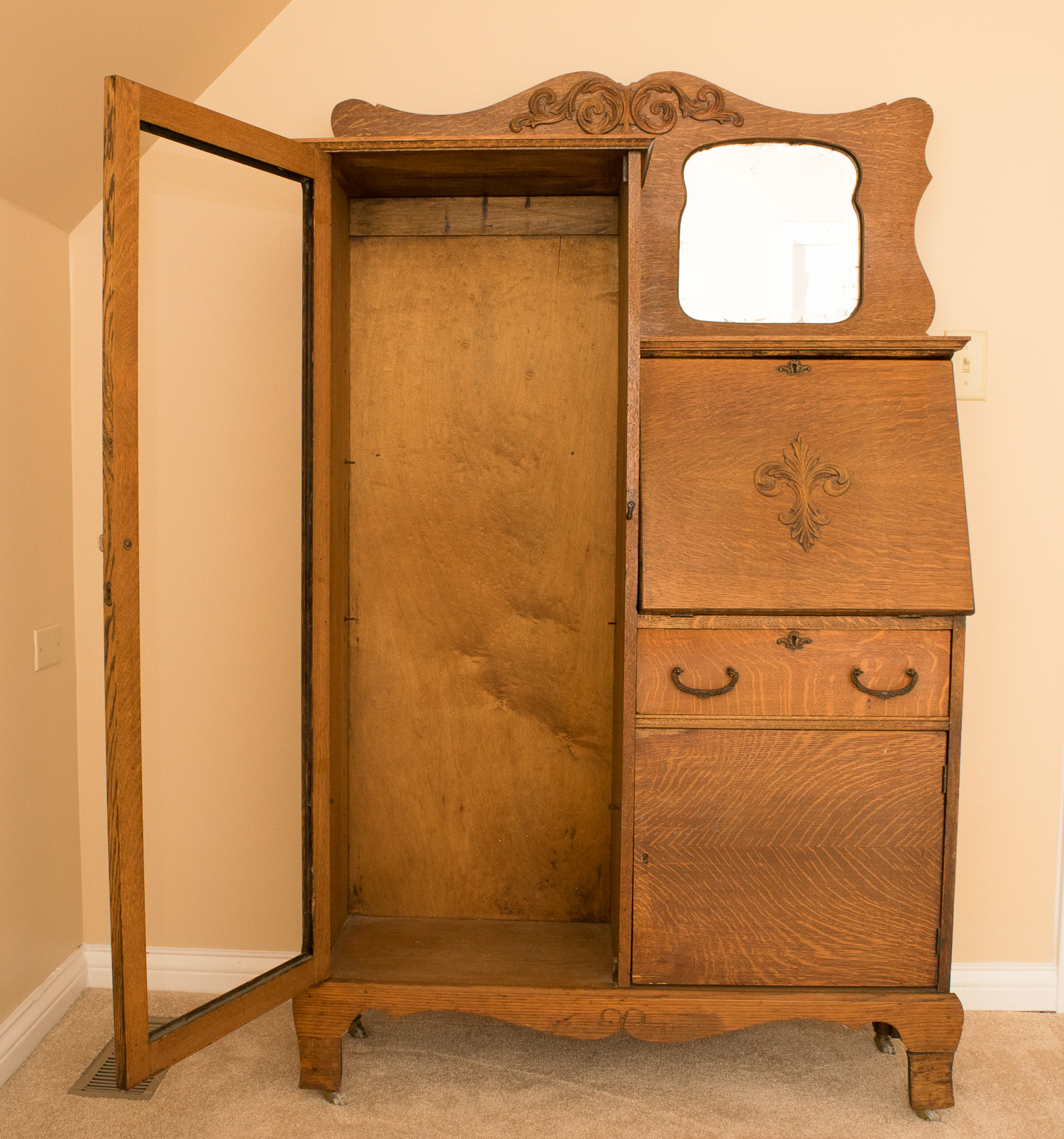 Antique Oak Secretary Desk and Bookcase