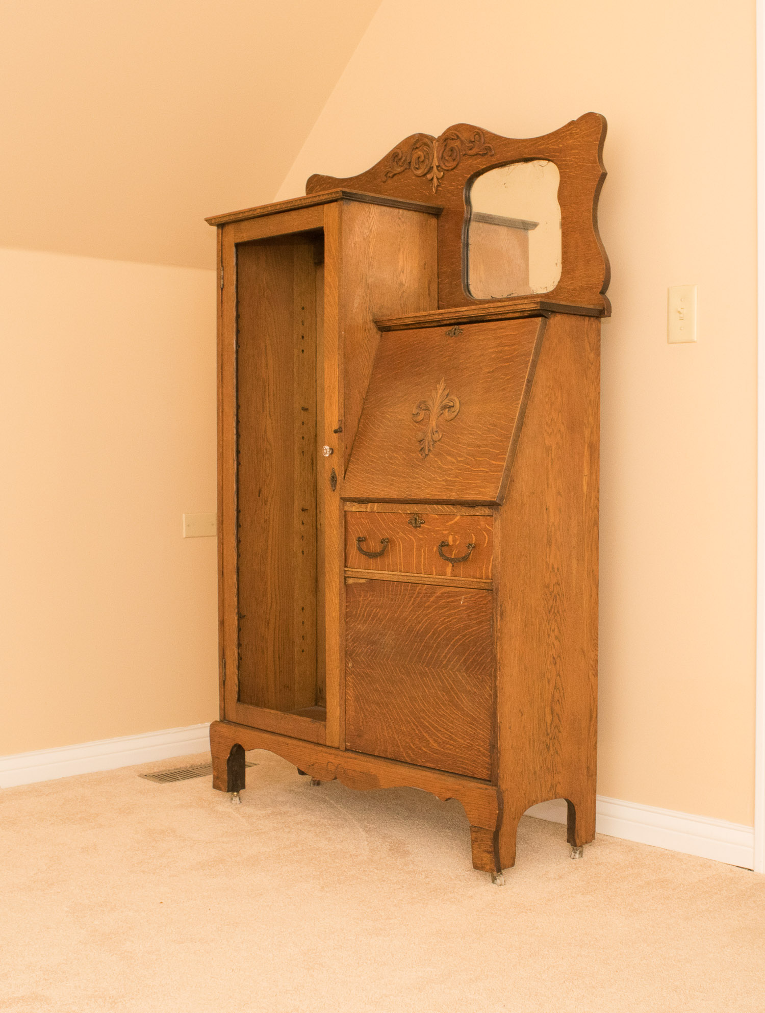 Antique Oak Secretary Desk and Bookcase