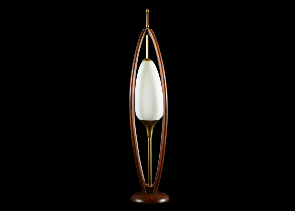 Teak Frosted Glass Table Lamp