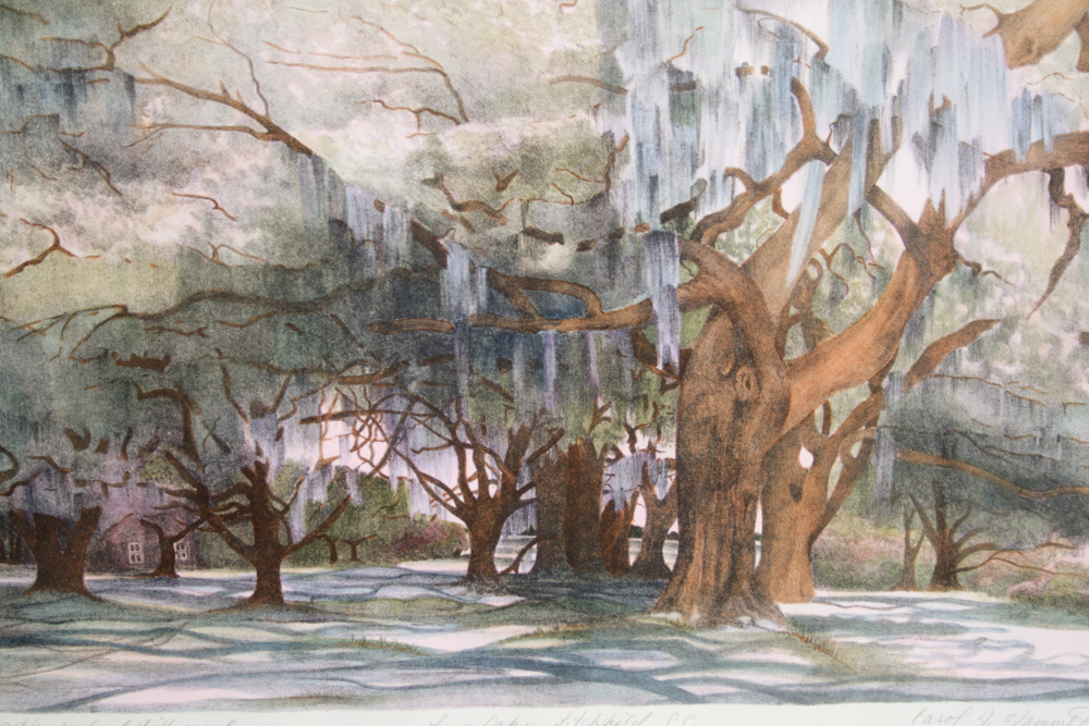 Carol Hammett Signed A/P Hand-colored Lithograph Of Southern Live Oaks