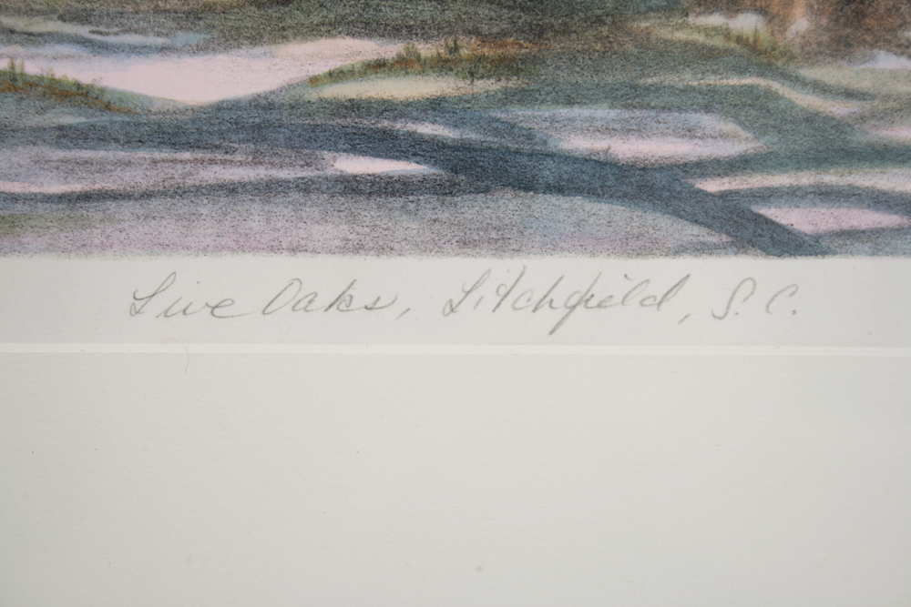 Carol Hammett Signed A/P Hand-colored Lithograph Of Southern Live Oaks