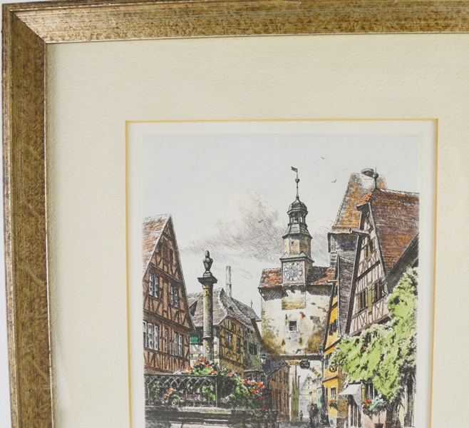 Pair of Hand Colored Etchings of Rothenberg After Hans Bohme