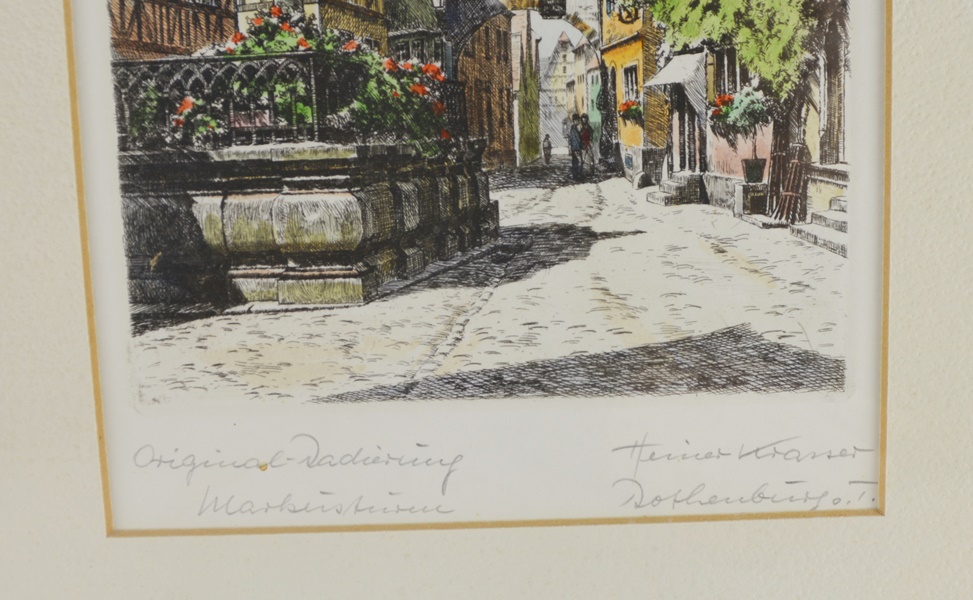 Pair of Hand Colored Etchings of Rothenberg After Hans Bohme