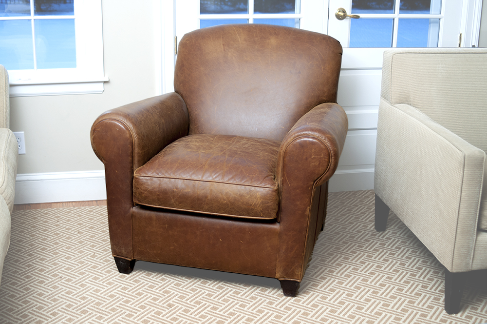 Crate & Barrel Leather Chair and Ottoman