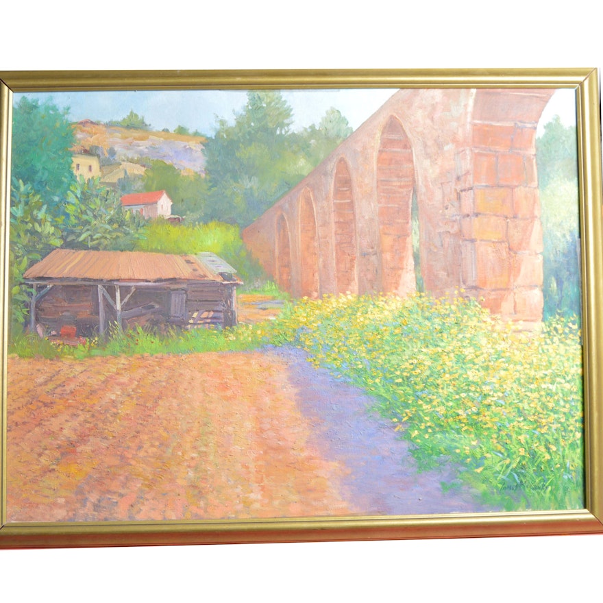 James McGinley "Sicilian Aquaduct" Original Oil Painting