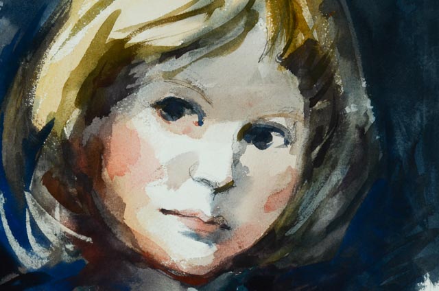 Jack Meanwell Original Watercolor Portrait of a Child