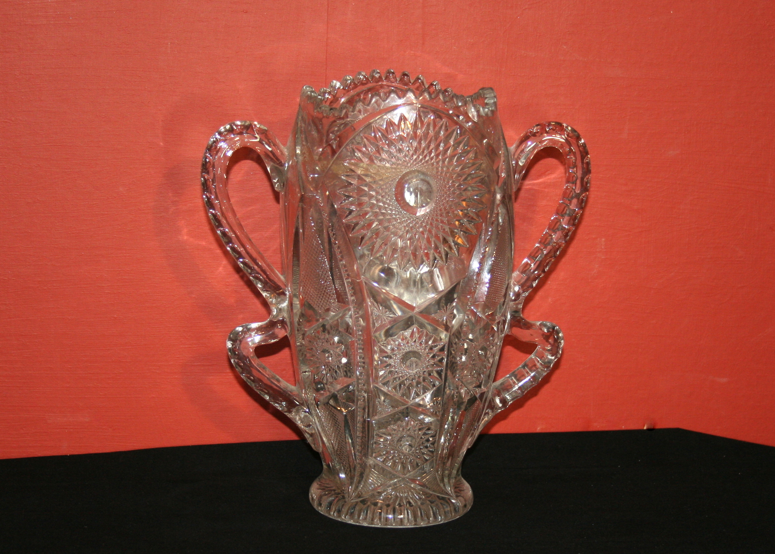 Brilliant Cut Glass Vase With Four Handles