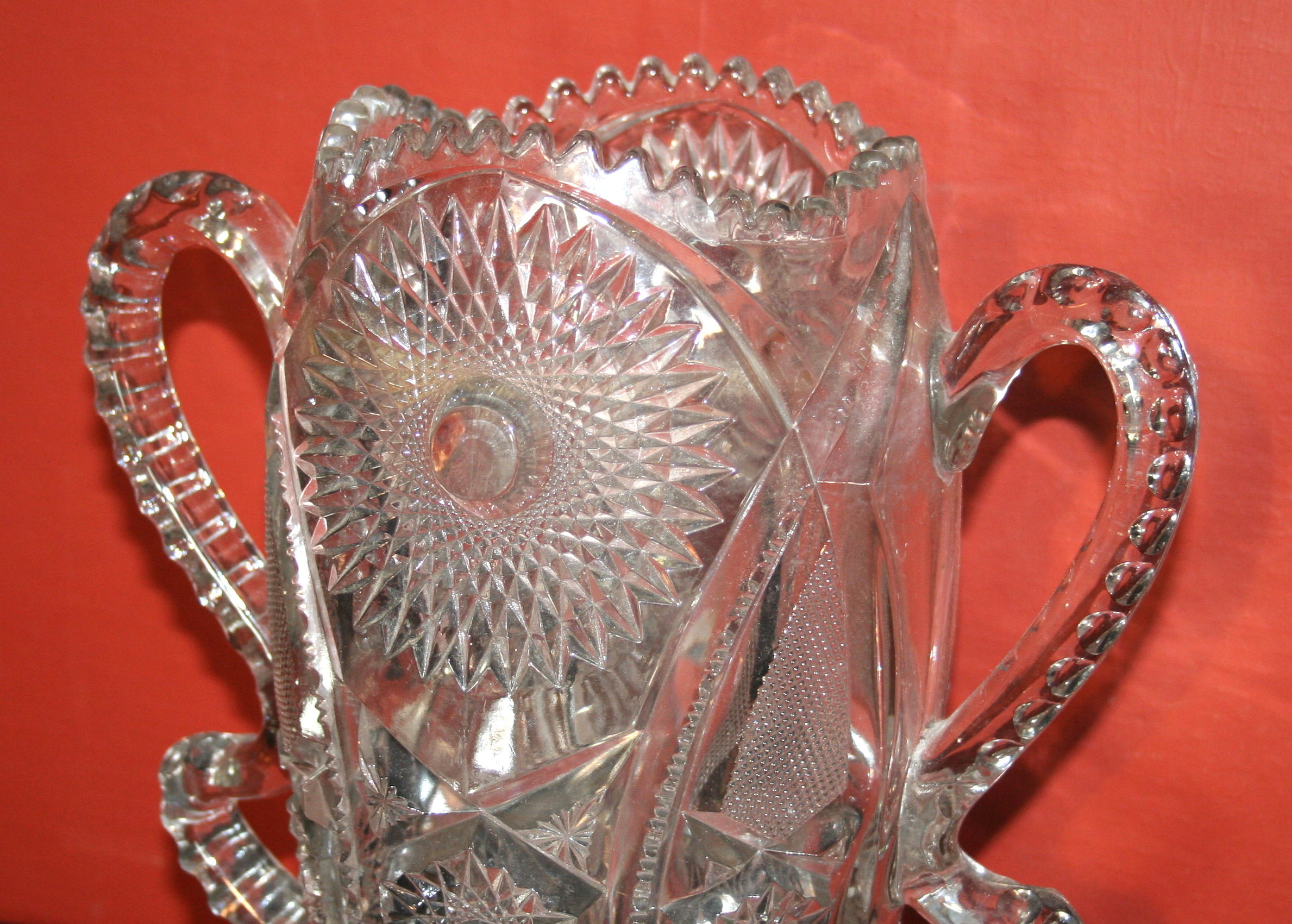 Brilliant Cut Glass Vase With Four Handles