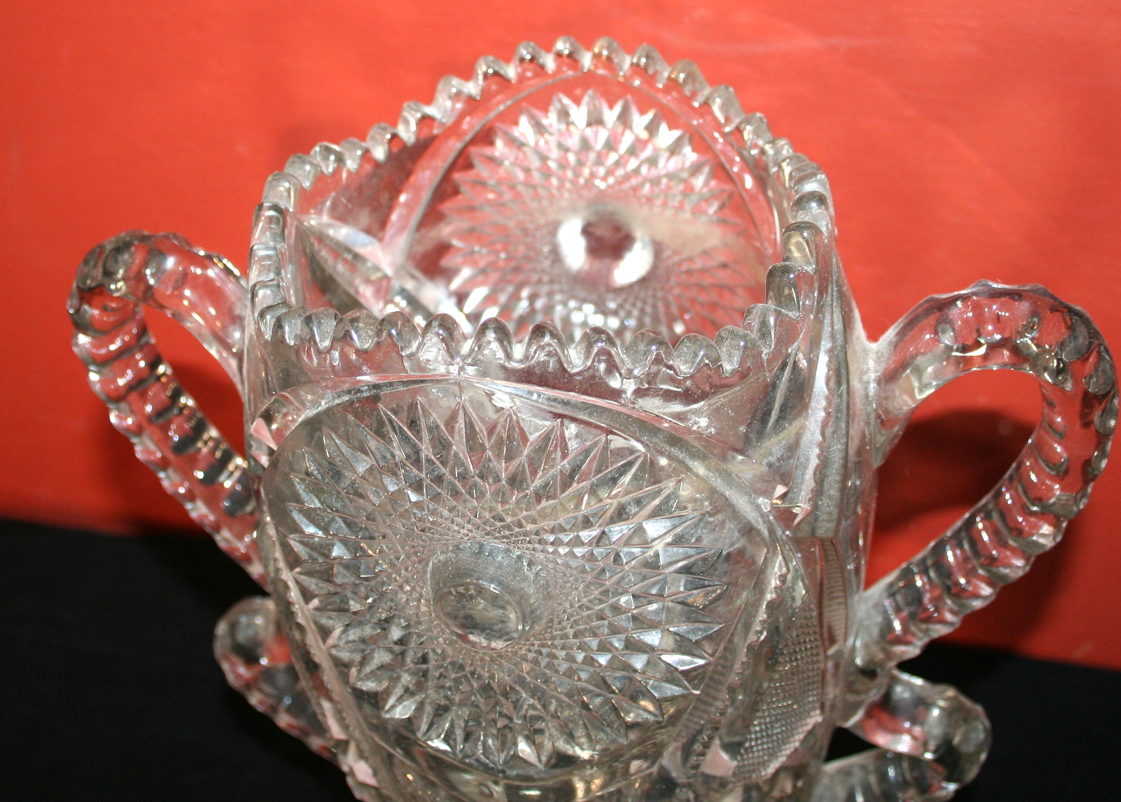 Brilliant Cut Glass Vase With Four Handles