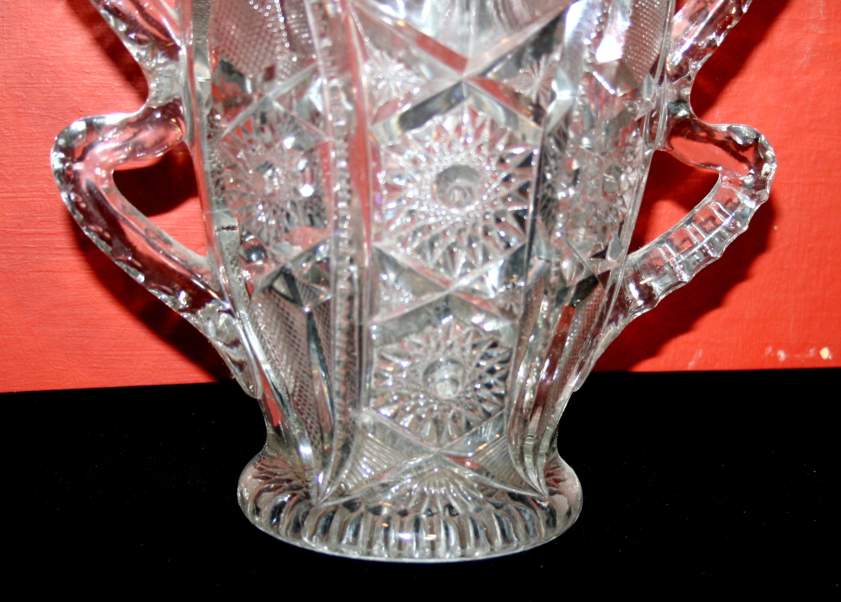 Brilliant Cut Glass Vase With Four Handles