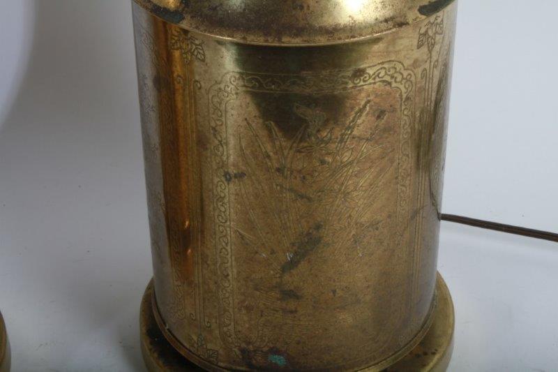 Two Stamped Brass Lamps