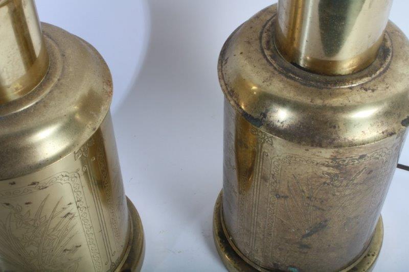 Two Stamped Brass Lamps