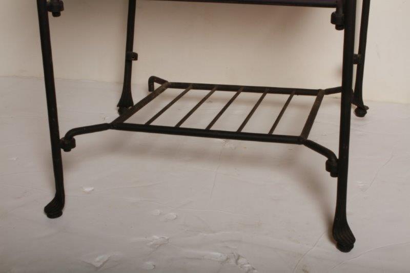 Two Black Metal and Wood Side Tables