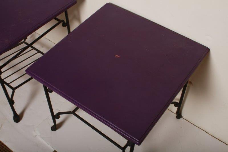 Two Black Metal and Wood Side Tables