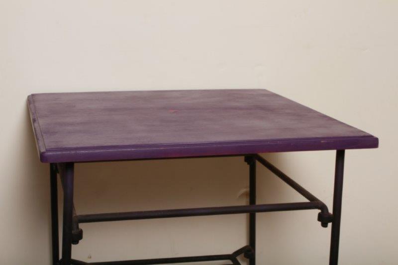 Two Black Metal and Wood Side Tables