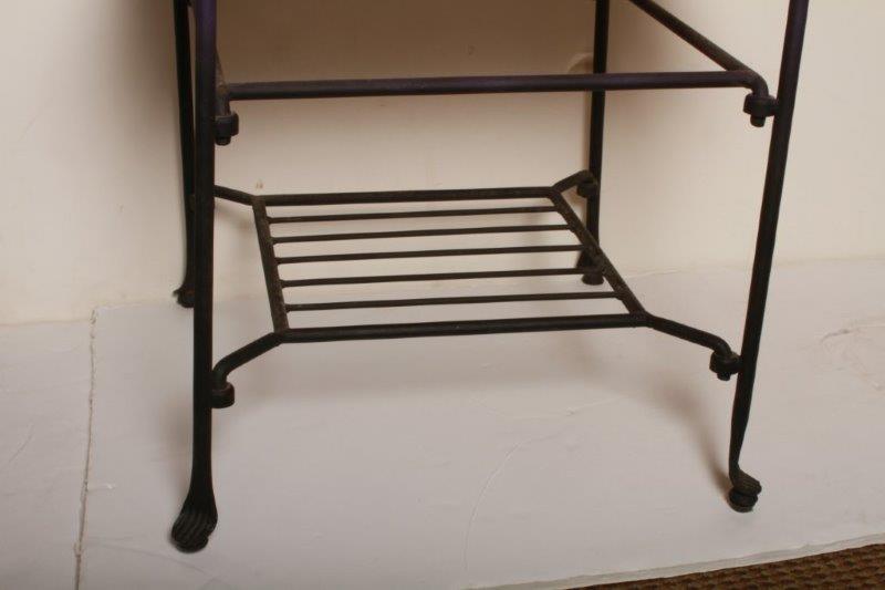 Two Black Metal and Wood Side Tables