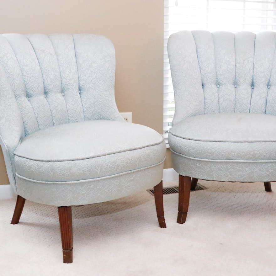 Pair of Shell Back Brocade Chairs