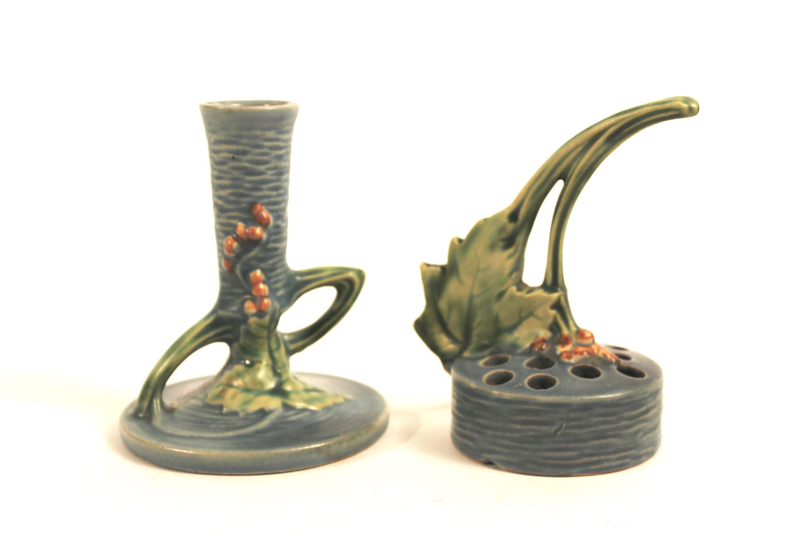 Roseville "Bushberry" Candlestick and Flower Frog