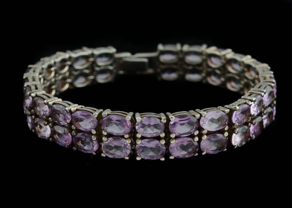 Sterling Silver and Amethyst Bracelet