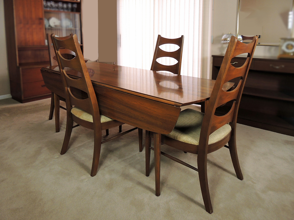 Kent Coffey Perspecta Walnut Drop Leaf Dining Table and Four Chairs