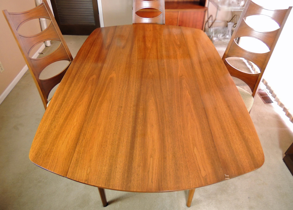 Kent Coffey Perspecta Walnut Drop Leaf Dining Table and Four Chairs