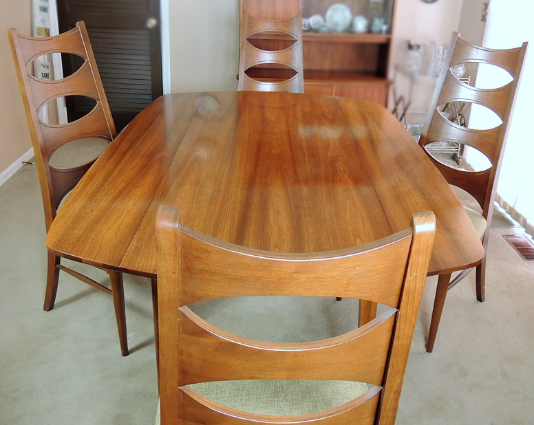 Kent Coffey Perspecta Walnut Drop Leaf Dining Table and Four Chairs