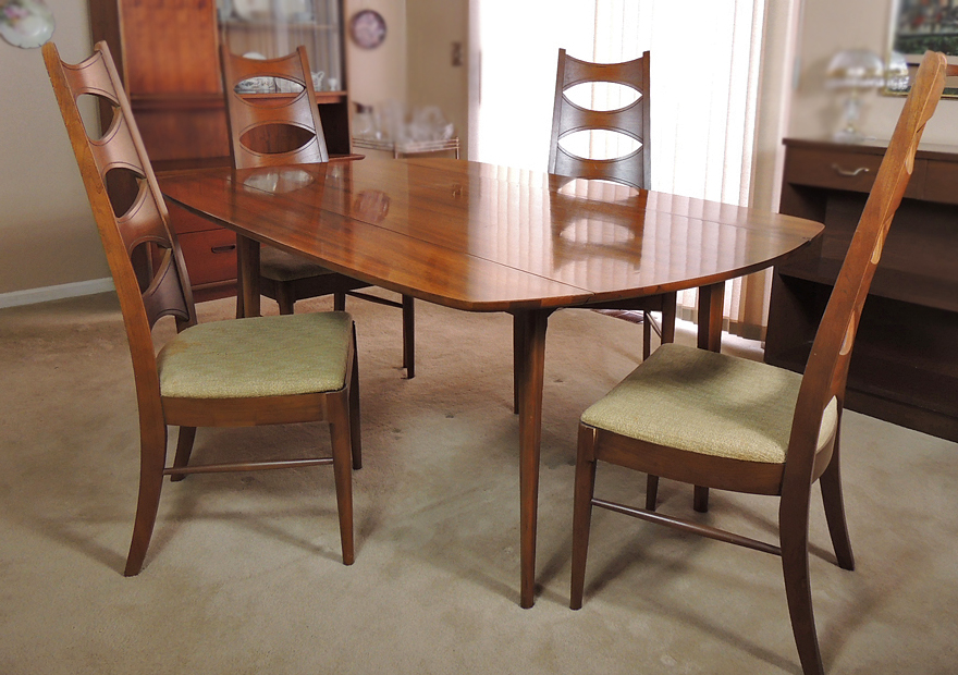 Kent Coffey Perspecta Walnut Drop Leaf Dining Table and Four Chairs