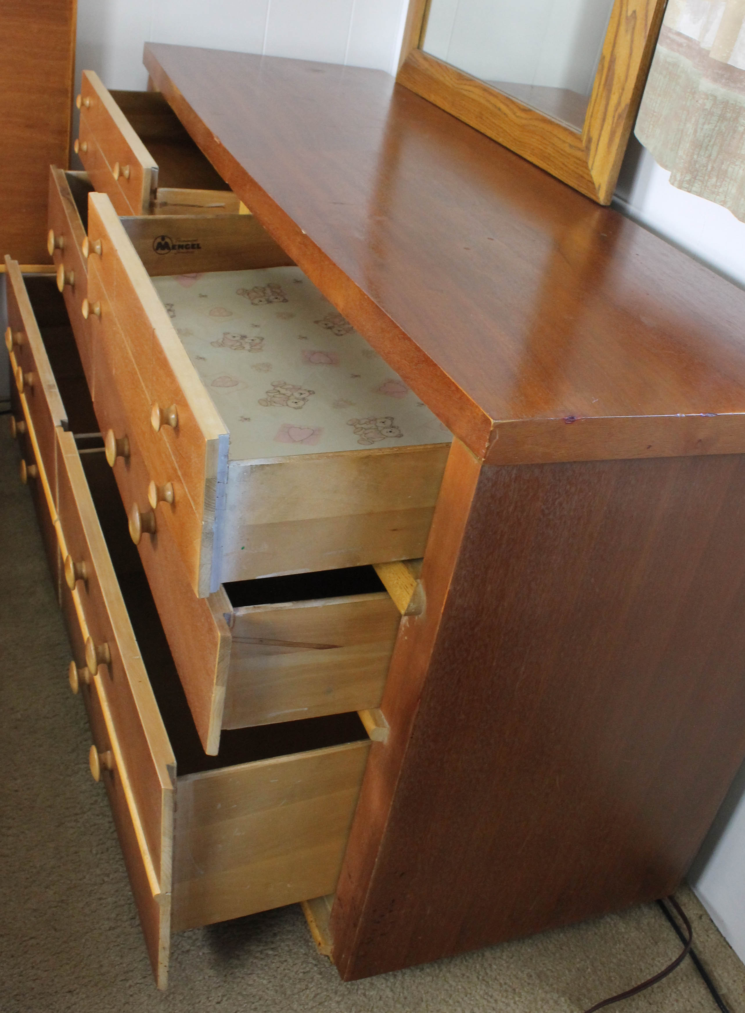 Mengel Furniture Dresser With Oak Framed Mirror