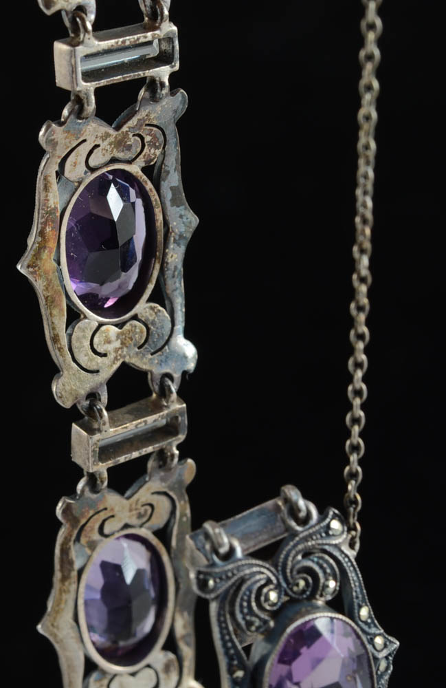 1930s Vintage German Sterling, Amethyst and Marcasite Bracelet