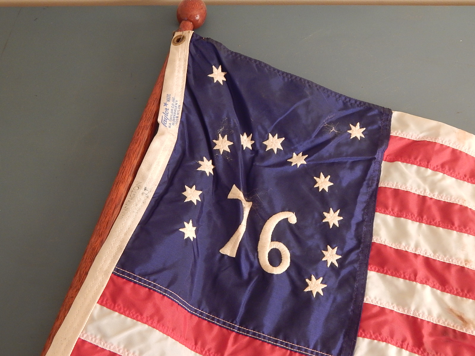 Vintage Mahogany Wood Boat Flag Pole and Flag