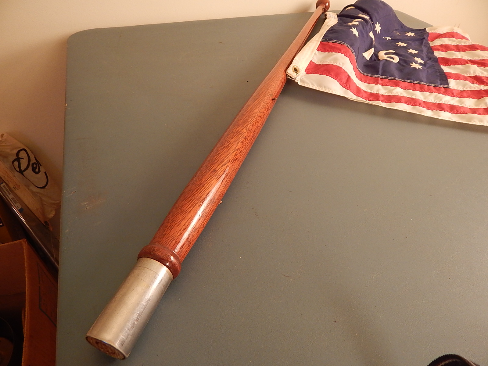 Vintage Mahogany Wood Boat Flag Pole and Flag