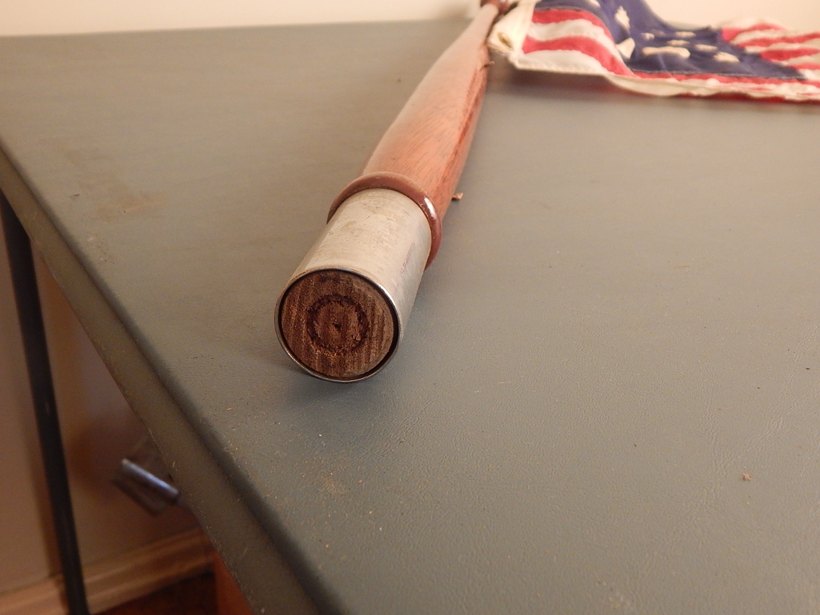 Vintage Mahogany Wood Boat Flag Pole and Flag
