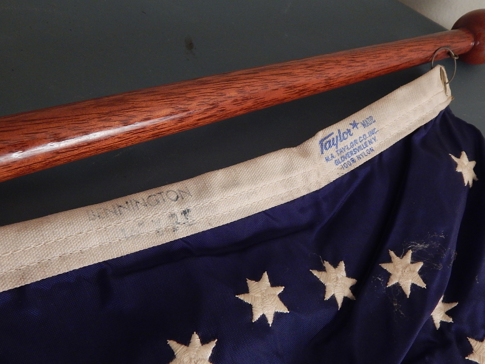 Vintage Mahogany Wood Boat Flag Pole and Flag