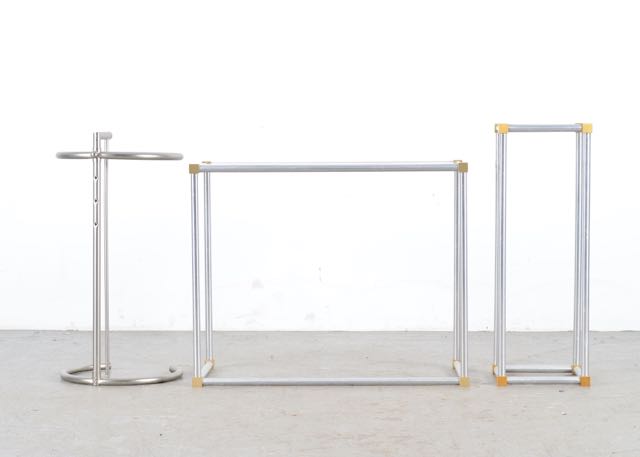 Trio of Modern Tubular Steel and Glass Accent Tables