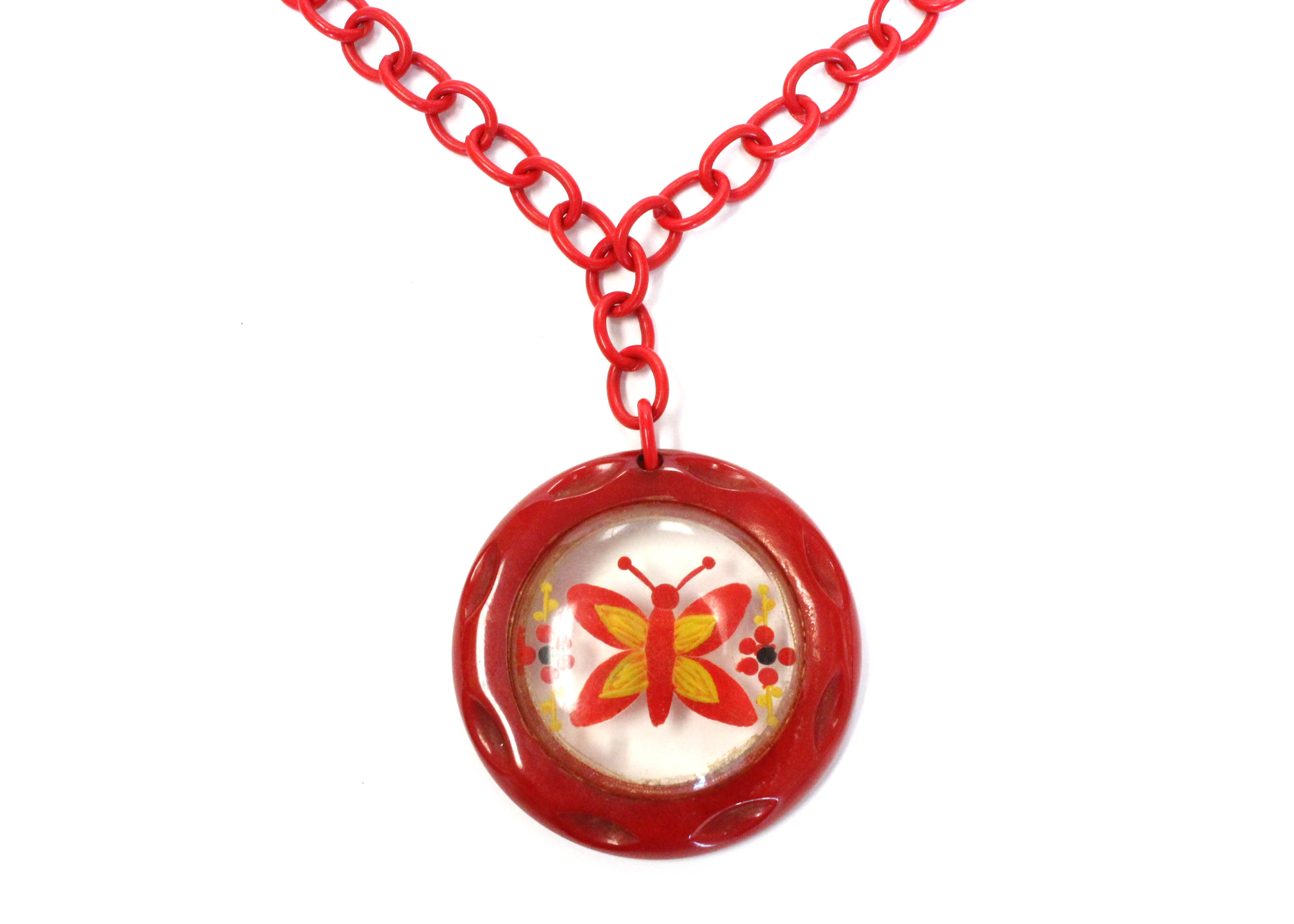 Vintage Celluloid Necklace with Bakelite Pendant